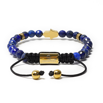 Men's LAPIS LAZULI Bracelet with Golden HAMSA Hand