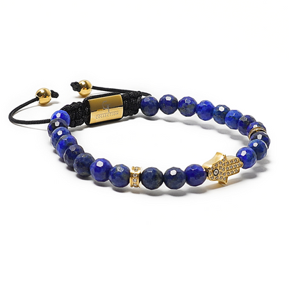 Men's LAPIS LAZULI Bracelet with Golden HAMSA Hand