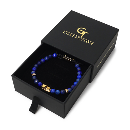 Men's LAPIS LAZULI Bracelet with Golden HAMSA Hand