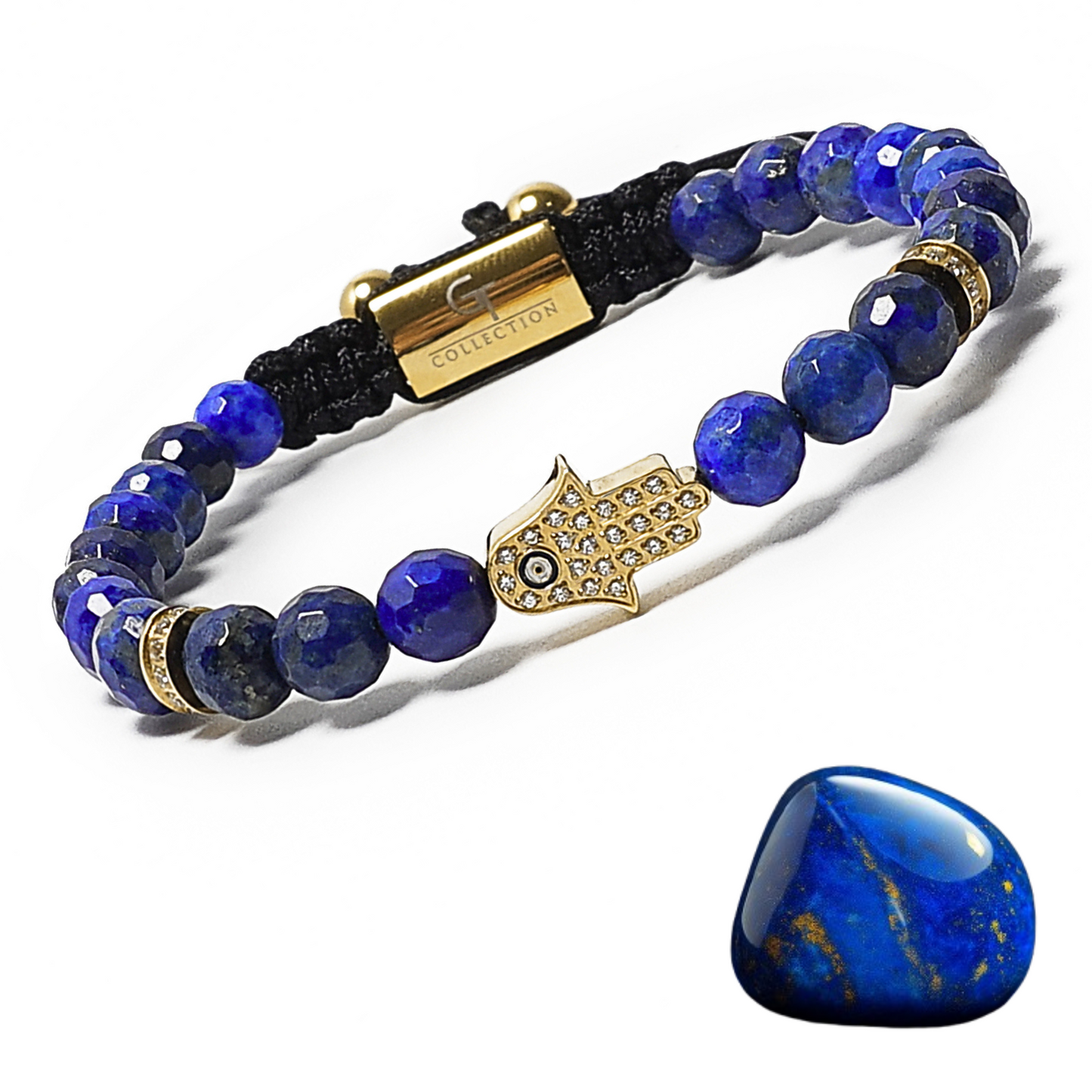 Men's LAPIS LAZULI Bracelet with Golden HAMSA Hand