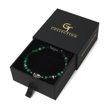 Men's GREEN TIGER EYE Bracelet with Silver HAMSA Hand