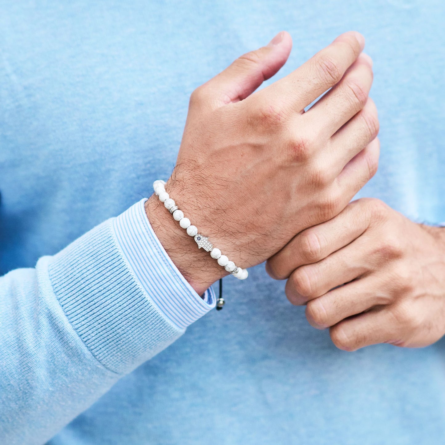 Men's HOWLITE Bracelet with Silver HAMSA Hand