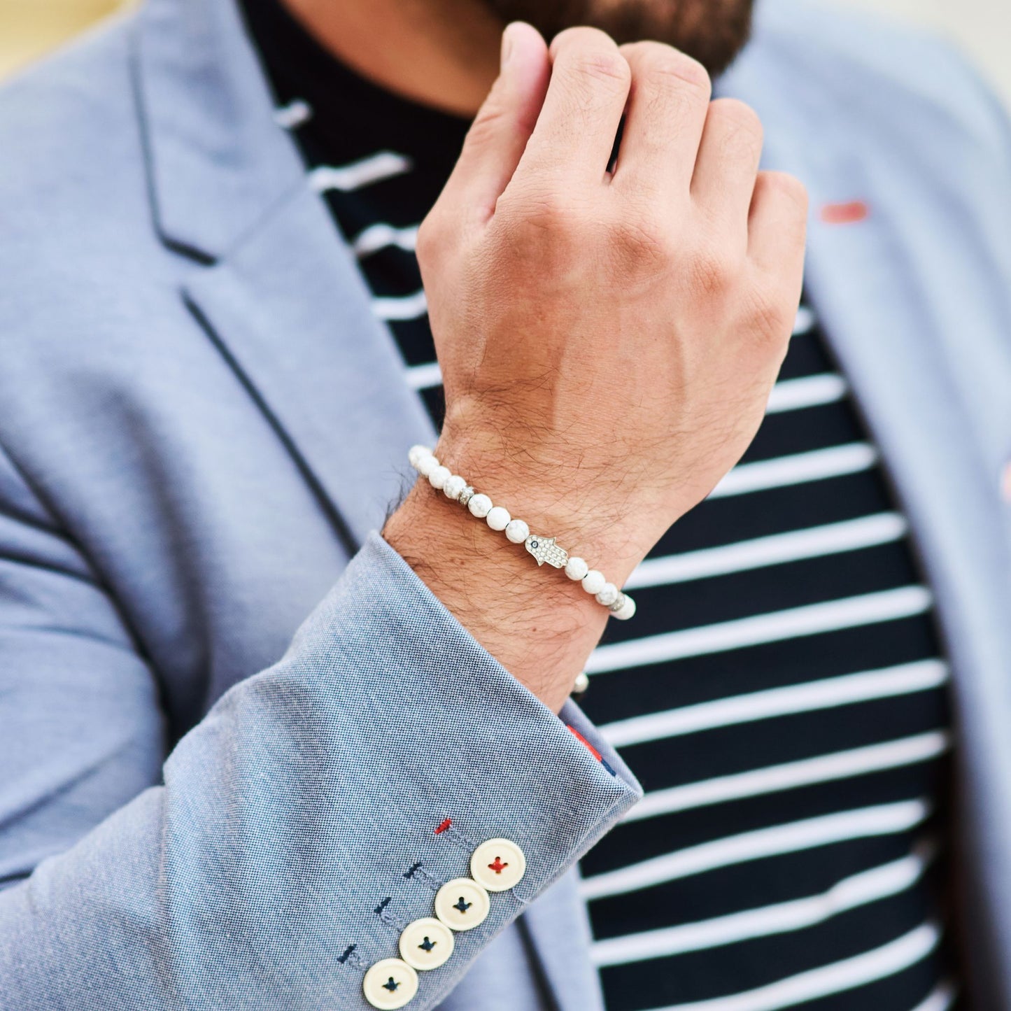 Men's HOWLITE Bracelet with Silver HAMSA Hand