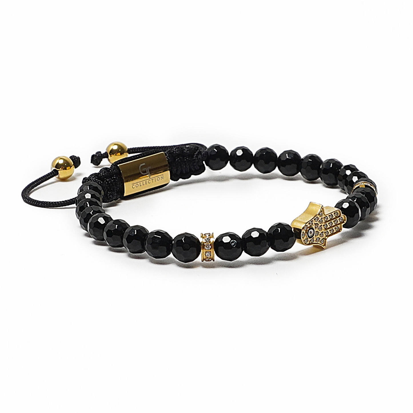 Men's BLACK ONYX Bracelet with Golden HAMSA Hand