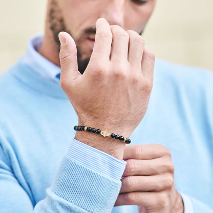 Men's BLACK ONYX Bracelet with Golden HAMSA Hand