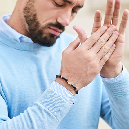 Men's BLACK ONYX Bracelet with Golden HAMSA Hand