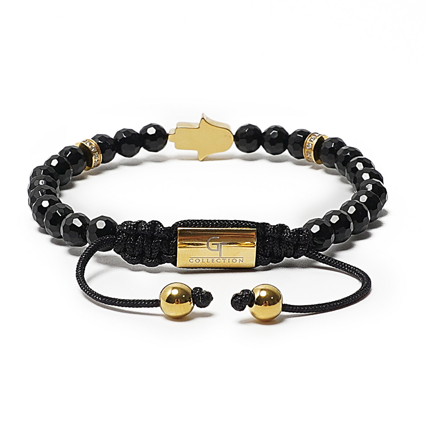 Men's BLACK ONYX Bracelet with Golden HAMSA Hand