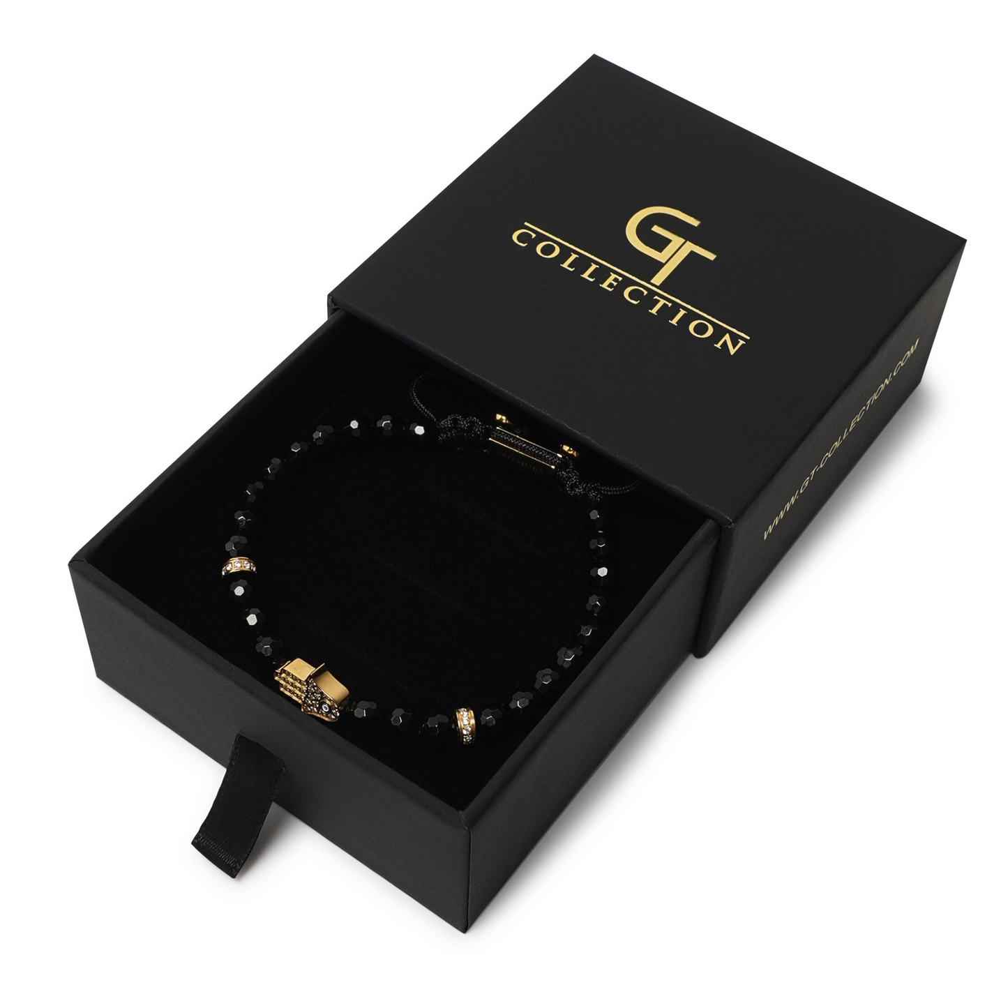 Men's BLACK ONYX Bracelet with Golden HAMSA Hand