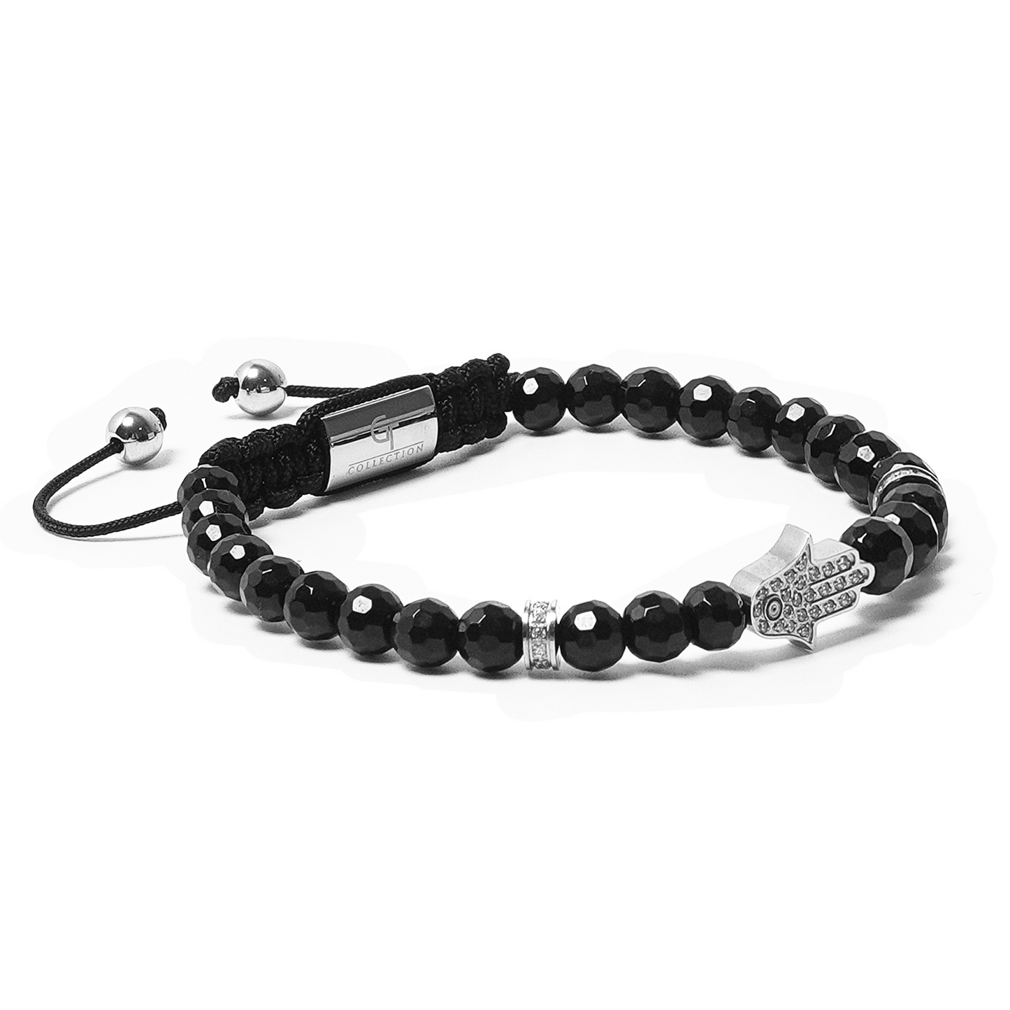 Men's BLACK ONYX Bracelet with Silver HAMSA Hand