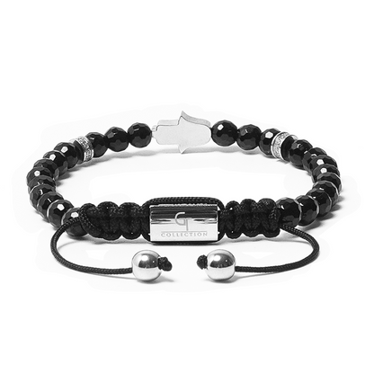 Men's BLACK ONYX Bracelet with Silver HAMSA Hand