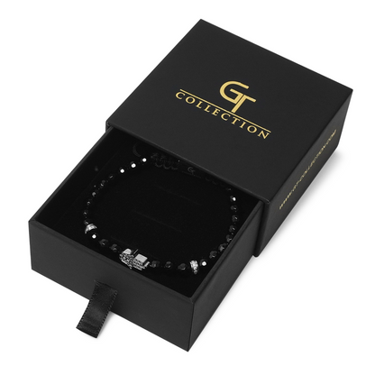 Men's BLACK ONYX Bracelet with Silver HAMSA Hand