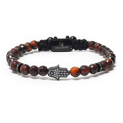 Men's RED TIGER EYE Bracelet with Black HAMSA Hand