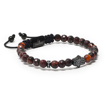Men's RED TIGER EYE Bracelet with Black HAMSA Hand