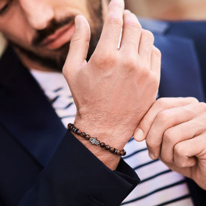 Men's RED TIGER EYE Bracelet with Black HAMSA Hand