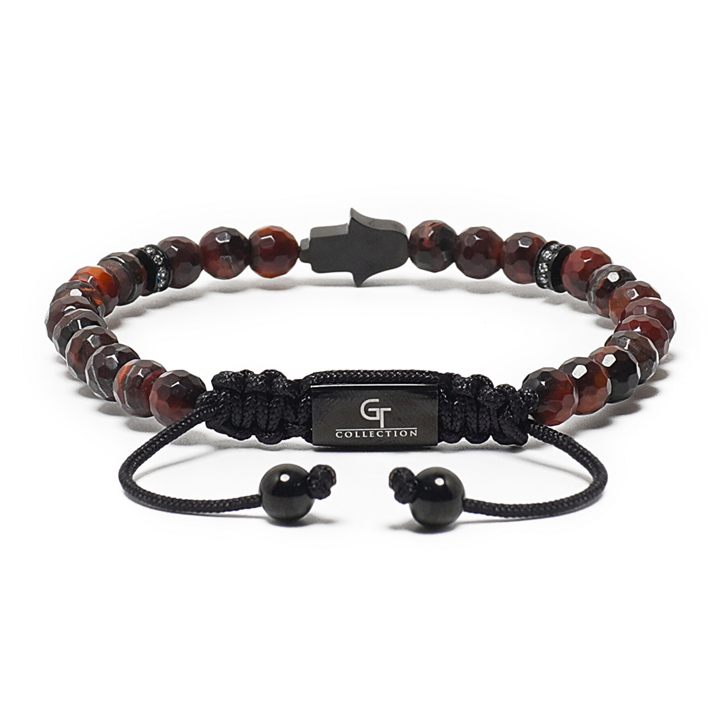 Men's RED TIGER EYE Bracelet with Black HAMSA Hand