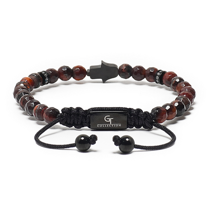 Men's RED TIGER EYE Bracelet with Black HAMSA Hand