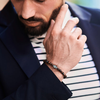 Men's RED TIGER EYE Bracelet with Black HAMSA Hand