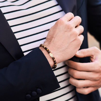 Men's TIGER EYE Bracelet with Golden HAMSA Hand