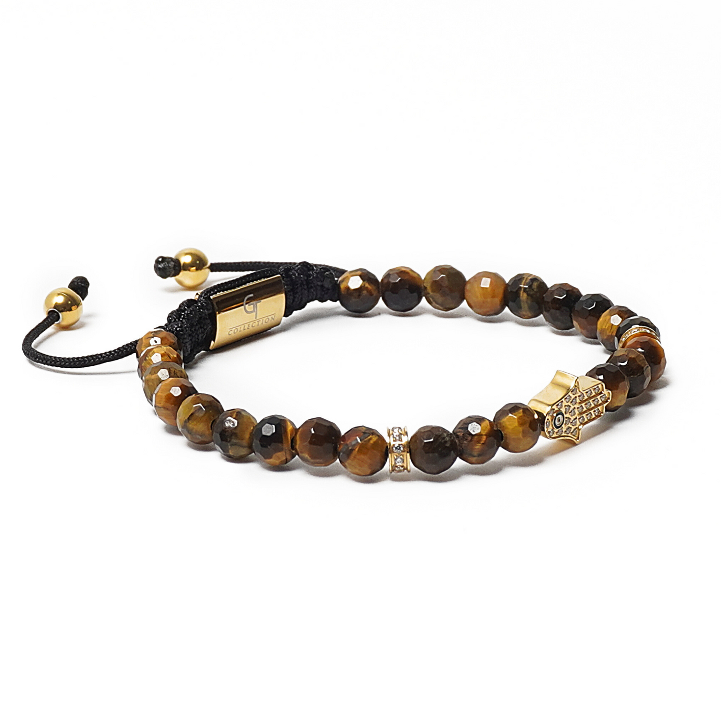 Men's TIGER EYE Bracelet with Golden HAMSA Hand