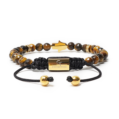 Men's TIGER EYE Bracelet with Golden HAMSA Hand