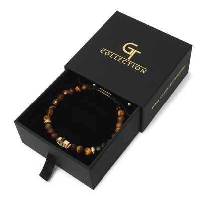 Men's TIGER EYE Bracelet with Golden HAMSA Hand