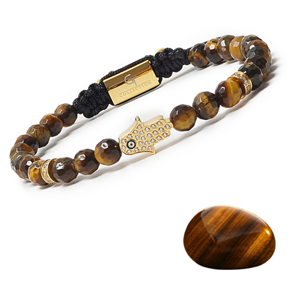Men's TIGER EYE Bracelet with Golden HAMSA Hand