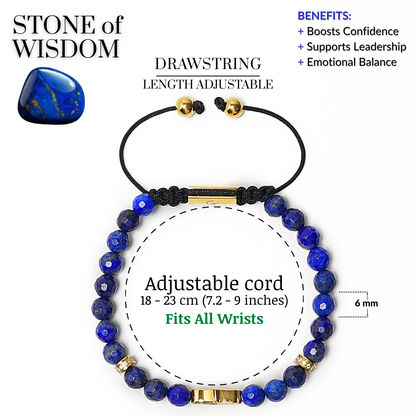 Men's LAPIS LAZULI Bracelet with Golden HAMSA Hand