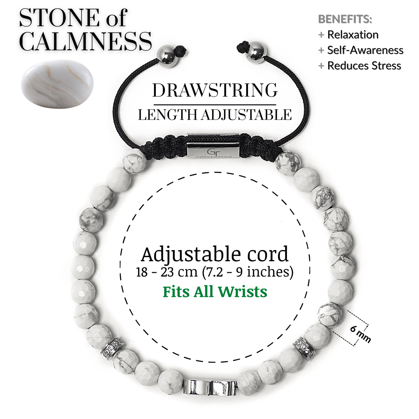 Men's HOWLITE Bracelet with Silver HAMSA Hand