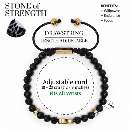 Men's BLACK ONYX Bracelet with Golden HAMSA Hand