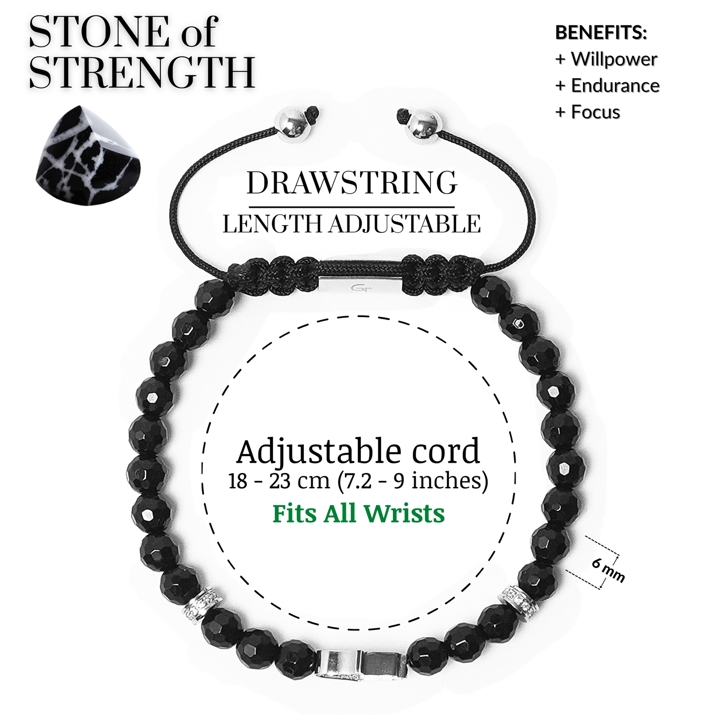 Men's BLACK ONYX Bracelet with Silver HAMSA Hand