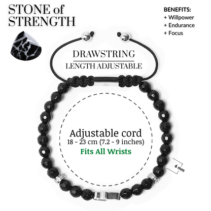 Men's BLACK ONYX Bracelet with Silver HAMSA Hand