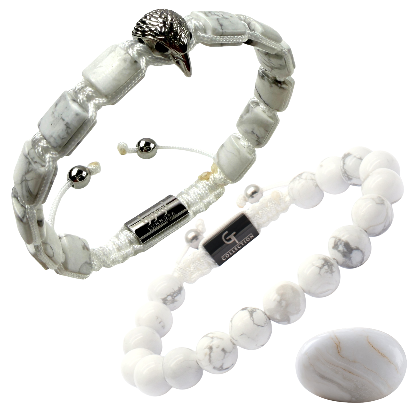 American Eagle Bracelet Stack | Men's White Howlite Bracelet Set with Silver Eagle