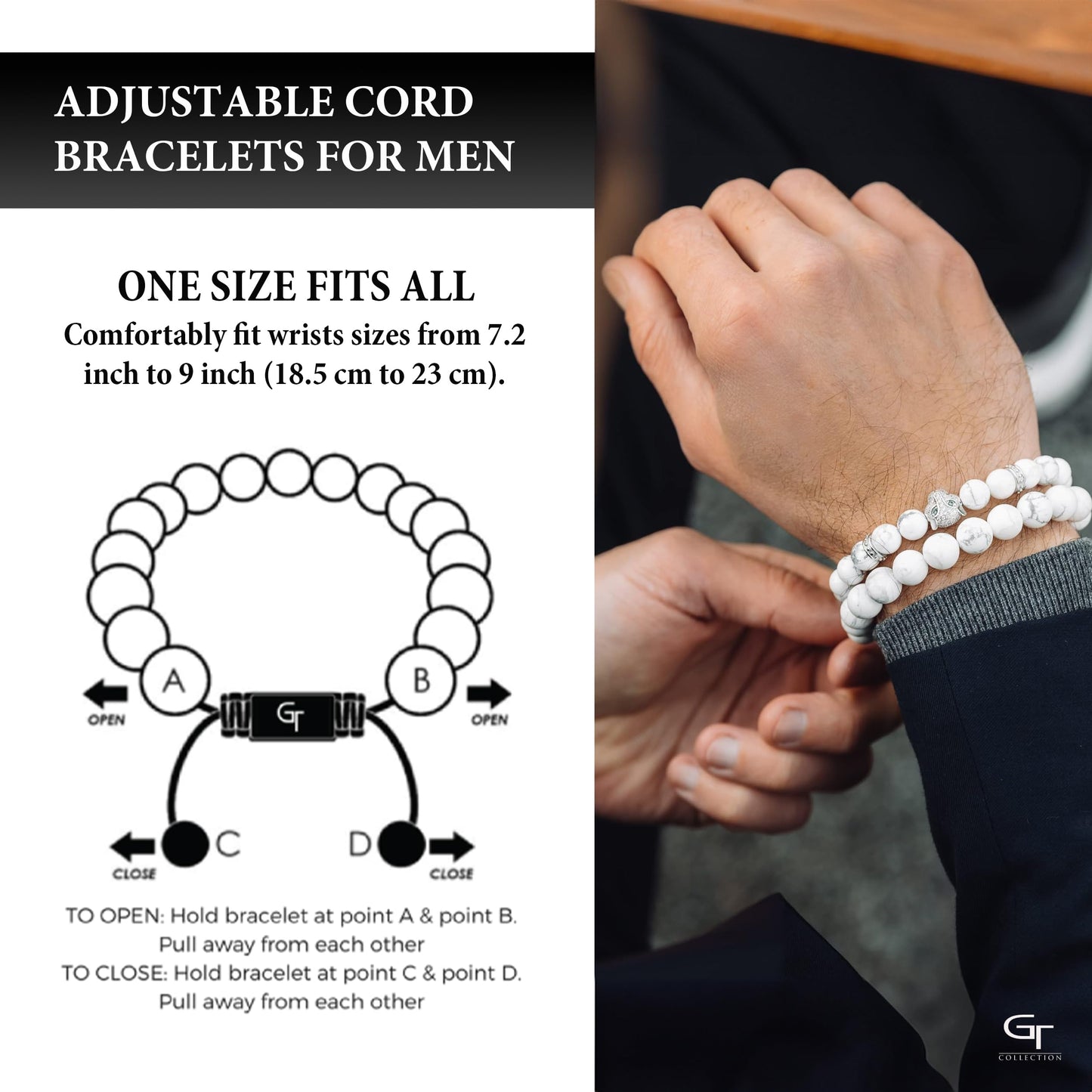 Men's WHITE HOWLITE Bracelet With Silver LEOPARD Head