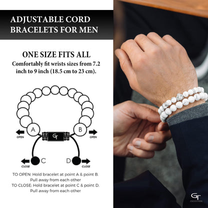 Men's WHITE HOWLITE Bracelet With Silver LEOPARD Head