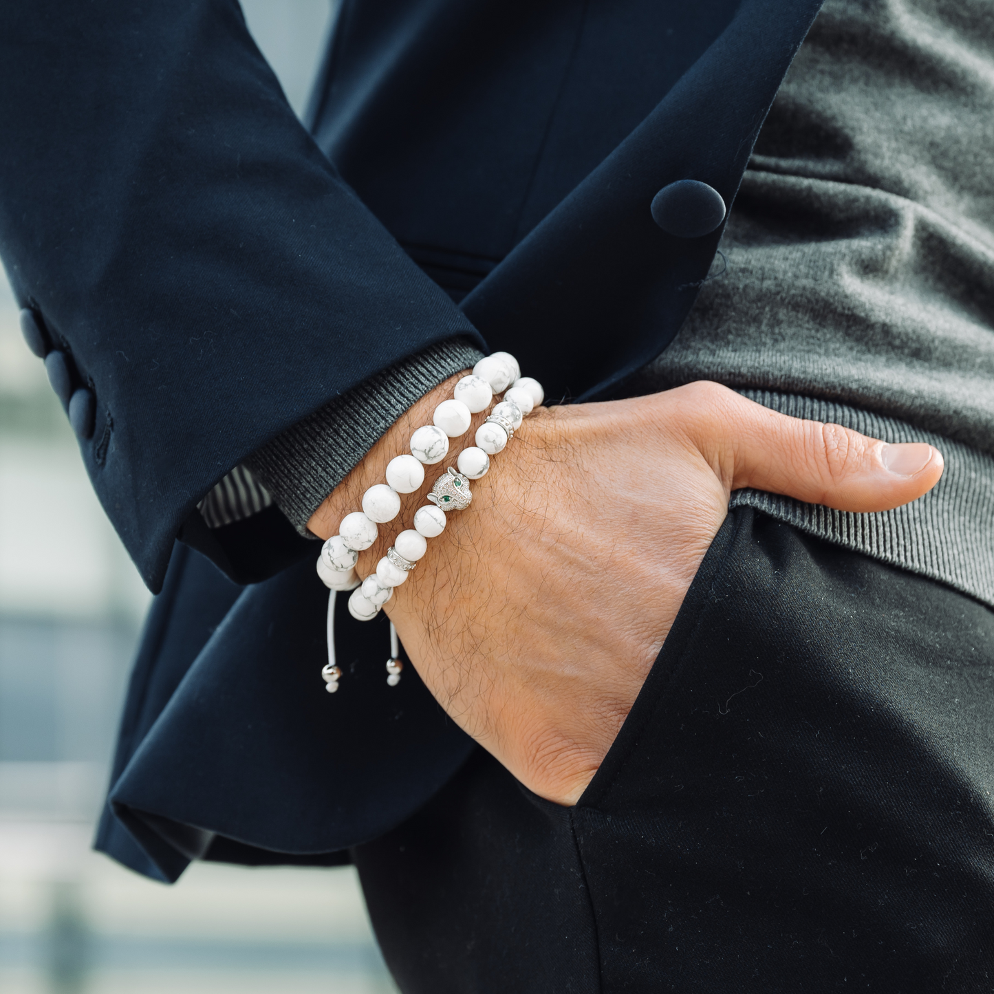 Harmony Set | Men's Howlite Leopard Bracelet Stack