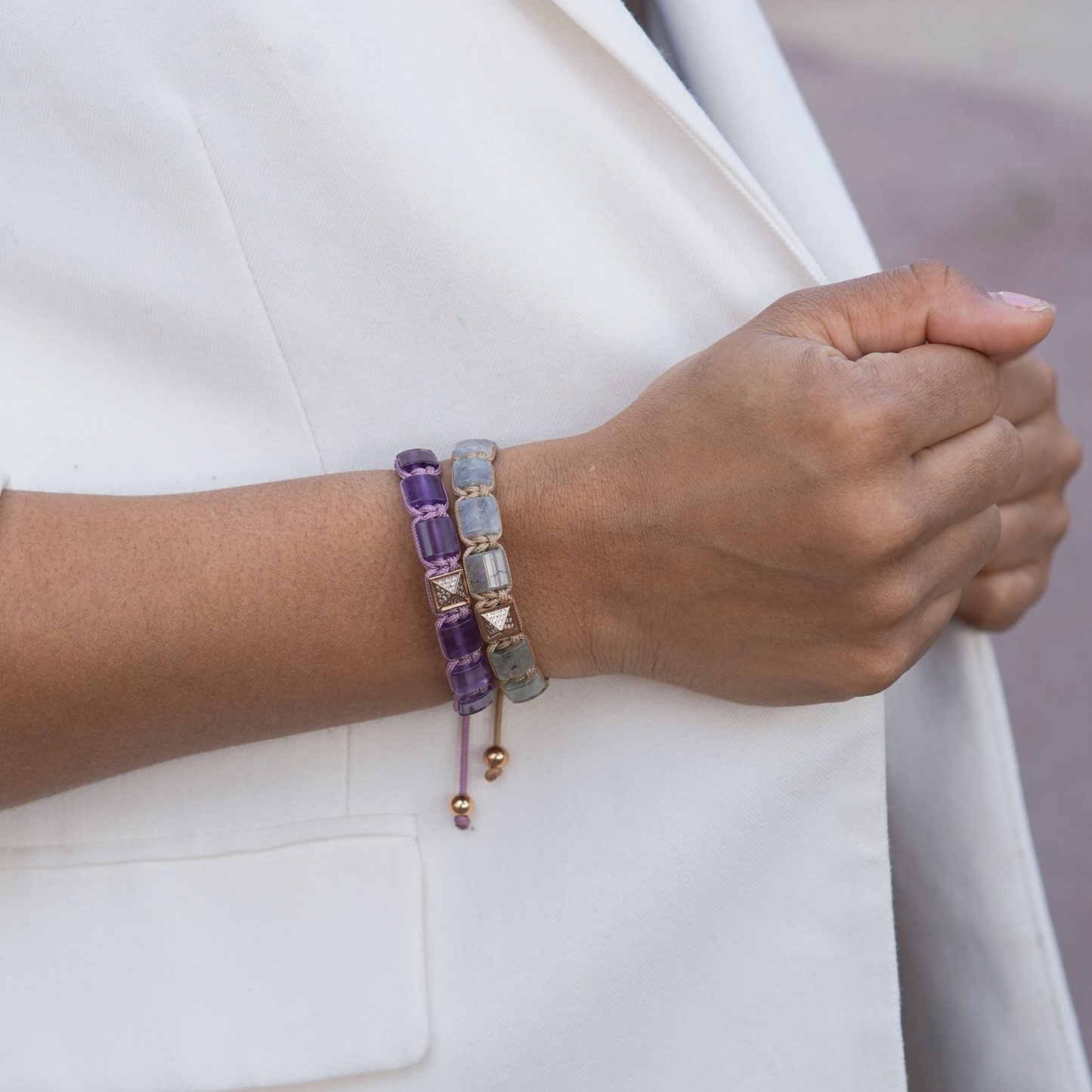 Dames AMETHIST platte kralenarmband