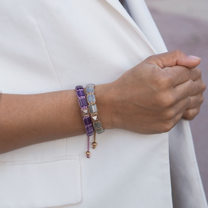 Dames AMETHIST platte kralenarmband
