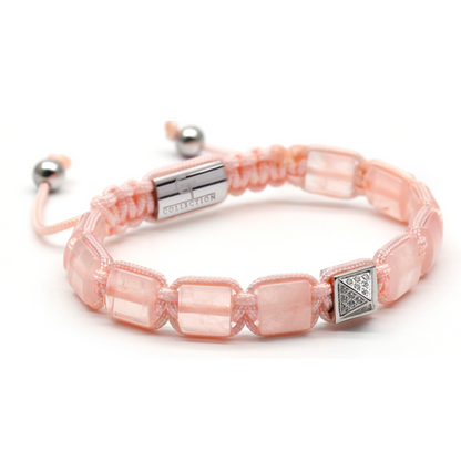 Armband met platte kralen van roze kwarts voor dames