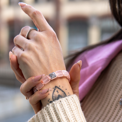 Armband met platte kralen van roze kwarts voor dames