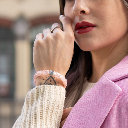 Armband met platte kralen van roze kwarts voor dames