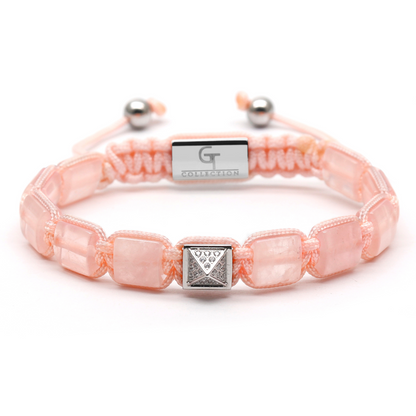 Armband met platte kralen van roze kwarts voor dames