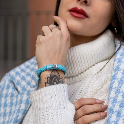 Dames TURQUOISE platte kralenarmband