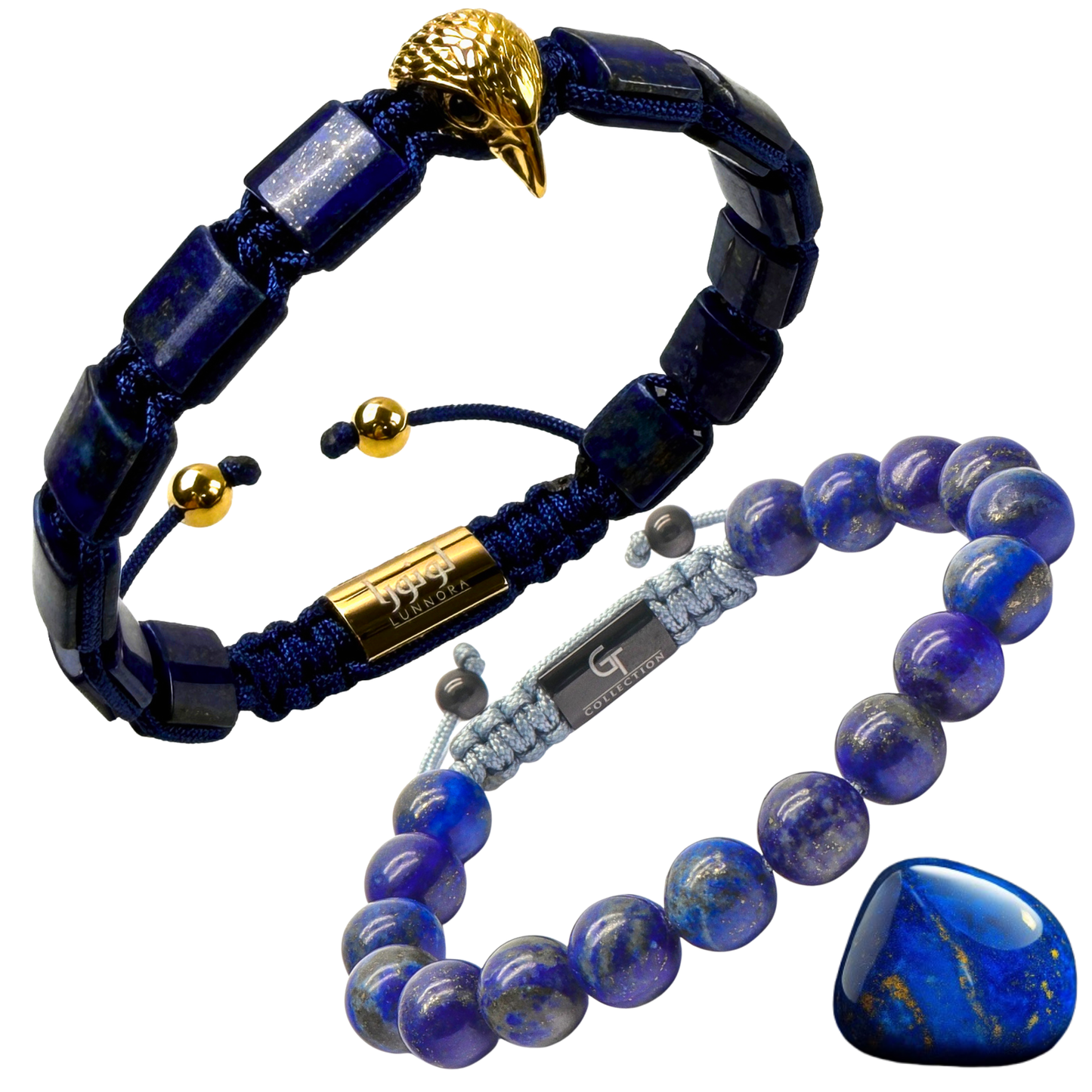 American Eagle Bracelet Stack | Men's Lapis Lazuli Bracelet Set with Gold Eagle