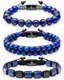 3-piece lapis lazuli beaded bracelet set with black macrame and metal clasp