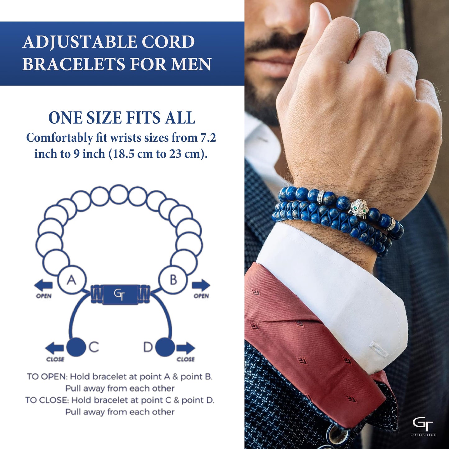 Men's LAPIS LAZULI Bracelet With Silver LEOPARD Head