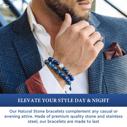 Men's LAPIS LAZULI Bracelet With Silver LEOPARD Head