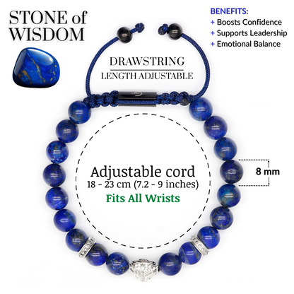 Men's LAPIS LAZULI Bracelet With Silver LEOPARD Head