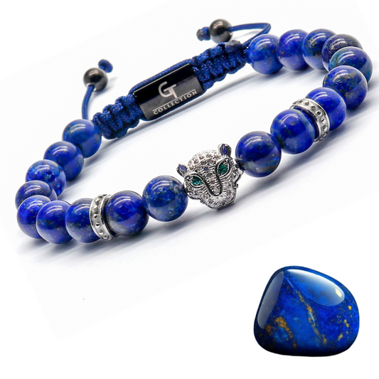 Men's LAPIS LAZULI Bracelet With Silver LEOPARD Head
