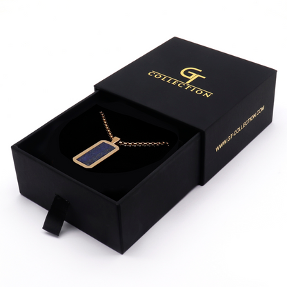 Golden Necklace with Rectangle Lapis Lazuli Pendant