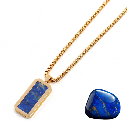 Golden Necklace with Rectangle Lapis Lazuli Pendant